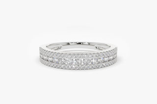0.61 TCW 3 Row Round Cut Cluster Moissanite Diamond Wedding Band