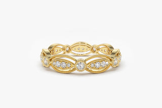 0.35 TCW Round Cut Vintage Milgrain Moissanite Diamond Wedding Band