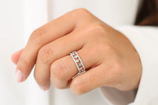 0.48 TCW Round Cut Double Row Micro Pave Moissanite Diamond Wedding Band