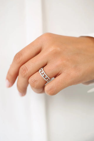 0.48 TCW Round Cut Double Row Micro Pave Moissanite Diamond Wedding Band