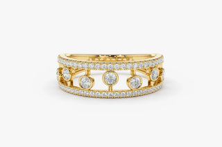 0.48 TCW Round Cut Double Row Micro Pave Moissanite Diamond Wedding Band
