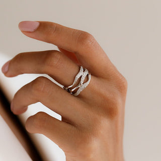 0.30 TCW Unique Round Cut Wide Band Moissanite Diamond Wedding Band
