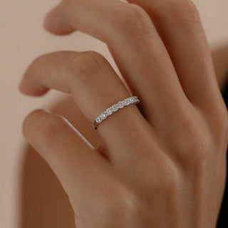 0.35 TCW Unique Round Cut Half Eternity Moissanite Diamond Wedding Band
