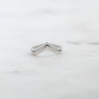 0.15TCW Round V Shape Chevron Moissanite Diamond Wedding Band Set