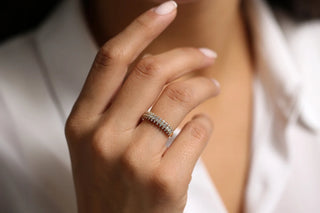 0.70 TCW Round Cut 3 Row Half Eternity Moissanite Diamond Wedding Band