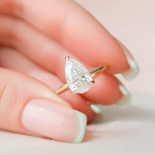 2.50CT Pear Cut Hidden Halo Solitaire Moissanite Diamond Engagement Ring