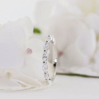 0.50 TCW Marquise Cut Half Eternity Pave Diamond Moissanite Wedding Band