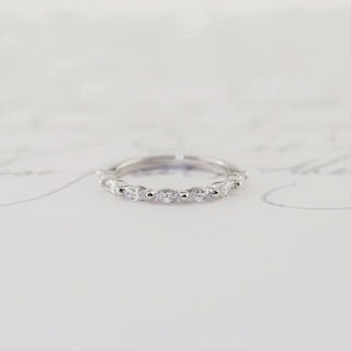 0.50 TCW Marquise Cut Half Eternity Pave Diamond Moissanite Wedding Band