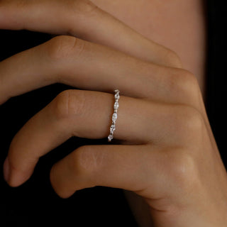 0.50 TCW Marquise Cut Half Eternity Pave Diamond Moissanite Wedding Band
