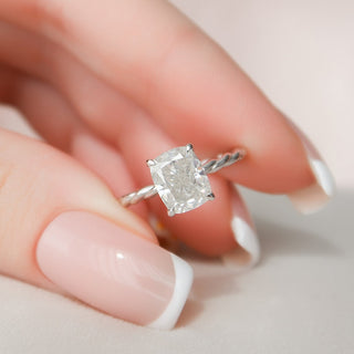 2.0CT Elongated Cushion Hidden Halo Braided Moissanite Diamond Engagement Ring