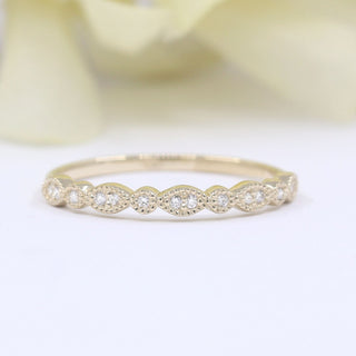 0.12 TCW Round Cut Vintage Milgrain Moissanite Diamond Wedding Band