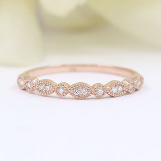 0.12 TCW Round Cut Vintage Milgrain Moissanite Diamond Wedding Band