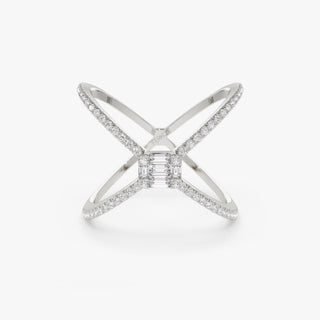 0.34 TCW Round & Baguette Cut Criss Cross Moissanite Diamond Wedding Band