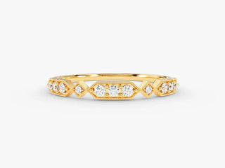 0.10 TCW Vintage Round Cut Milgrain Pave Moissanite Diamond Wedding Band