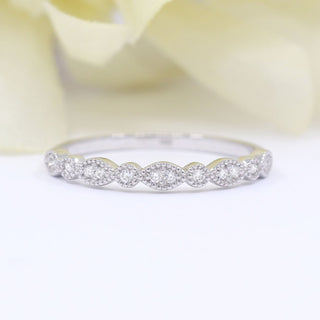 0.12 TCW Round Cut Vintage Milgrain Moissanite Diamond Wedding Band