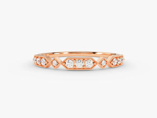 0.10 TCW Vintage Round Cut Milgrain Pave Moissanite Diamond Wedding Band