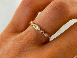 0.10 TCW Vintage Round Cut Milgrain Pave Moissanite Diamond Wedding Band
