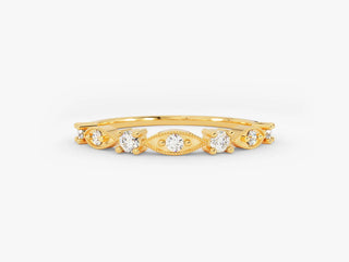 0.15 TCW Round Cut Vintage Milgrain Moissanite Diamond Wedding Band