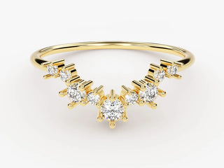 0.17 TCW Round Cut Cluster V Shaped Moissanite Diamond Wedding Band