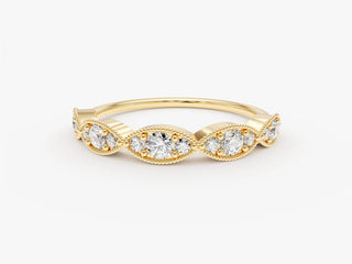0.30 TCW Round Cut Vintage Milgrain Moissanite Diamond Wedding Band