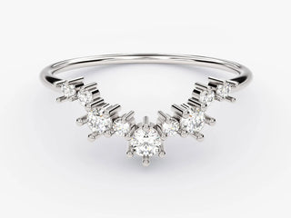 0.17 TCW Round Cut Cluster V Shaped Moissanite Diamond Wedding Band