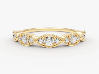 0.30 TCW Round Cut Vintage Milgrain Moissanite Diamond Wedding Band