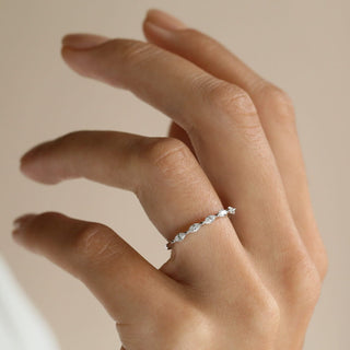 0.50 TCW Marquise Cut Half Eternity Pave Diamond Moissanite Wedding Band