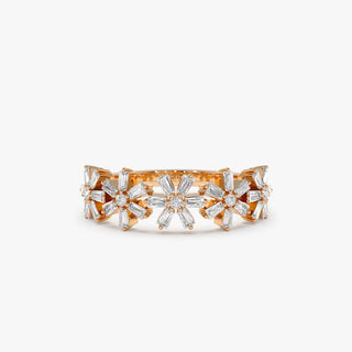 0.49 TCW Round & Baguette Cut Multi Flower Moissanite Diamond Wedding Band