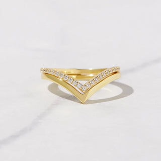 0.15TCW Round V Shape Chevron Moissanite Diamond Wedding Band Set