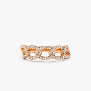 0.28 TCW Round Cut Pave Curb Chain Link Moissanite Diamond Wedding Band