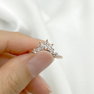 0.32 TCW Round & Marquise Crown Shape Moissanite Diamond Wedding Band