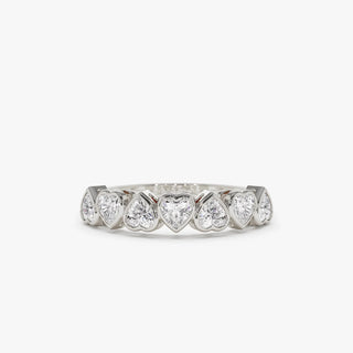 Sparkling heart bezel moissanite wedding band top view