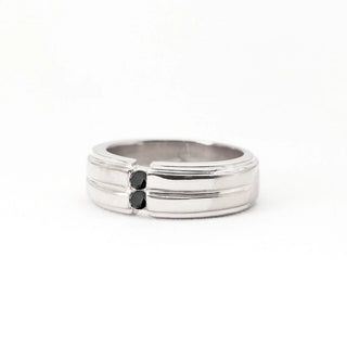 0.18 TCW Round Cut 2 Stone Black Diamond Moissanite Diamond Wedding Band For Men