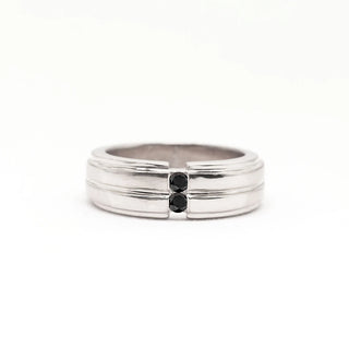 0.18 TCW Round Cut 2 Stone Black Diamond Moissanite Diamond Wedding Band For Men