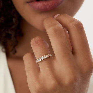 Sparkling heart bezel moissanite wedding band front view