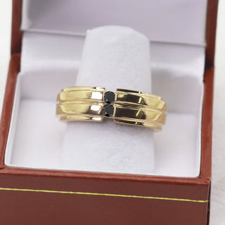0.18 TCW Round Cut 2 Stone Black Diamond Moissanite Diamond Wedding Band For Men