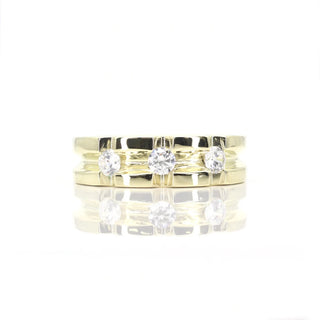 0.70 TCW Round Cut 3 Stone Moissanite Diamond Wedding Band For Men