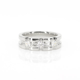 0.70 TCW Round Cut 3 Stone Moissanite Diamond Wedding Band For Men