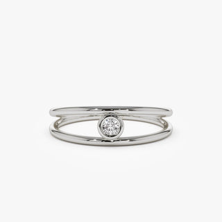 0.07 TCW Round Cut Bezel Solitaire Dual Band Moissanite Diamond Wedding Band