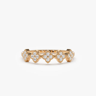 0.20 TCW Round Cut Clover Cluster Flower Set Moissanite Diamond Wedding Band
