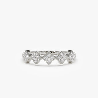 0.20 TCW Round Cut Clover Cluster Flower Set Moissanite Diamond Wedding Band