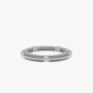 0.30 TCW Round Cut Ribbed Milgrain Moissanite Diamond Wedding Band