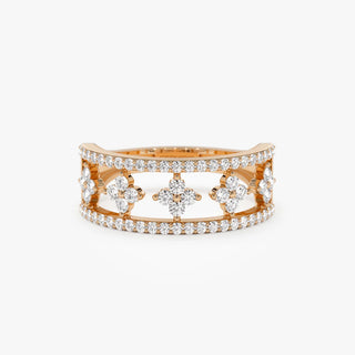 0.54 TCW Round Cut Double Row Pave Cluster Moissanite Diamond Wedding Band