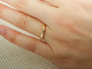 0.20 TCW Baguette & Round Cut Three Stone Moissanite Diamond Wedding Band