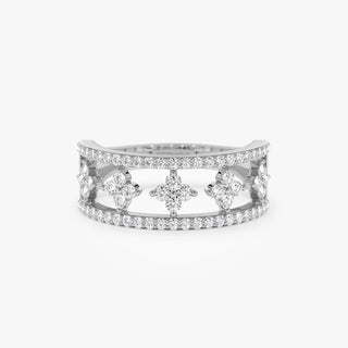 0.54 TCW Round Cut Double Row Pave Cluster Moissanite Diamond Wedding Band
