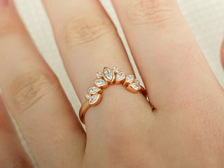 0.50TCW Round & Marquise Bezel Curved Moissanite Diamond Wedding Band