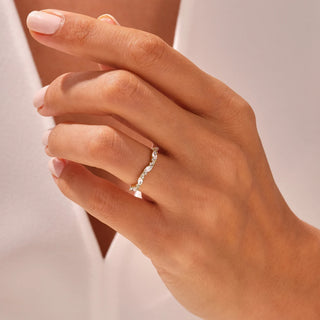 0.56 TCW Round & Marquise Cut Cluster Half Eternity Moissanite Diamond Wedding Band