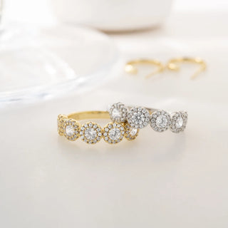 2.0 TCW Round Halo Half Eternity Moissanite Diamond Wedding Band