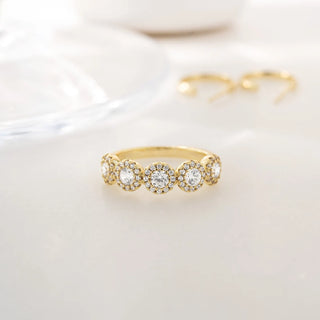 2.0 TCW Round Halo Half Eternity Moissanite Diamond Wedding Band