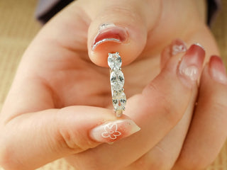 0.50 TCW Oval Cut East West Three Stone Moissanite Diamond Wedding Band